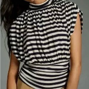 Anthropologie Navy and White Striped Blouse